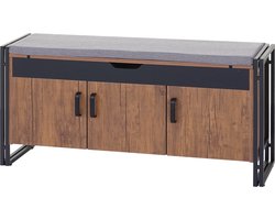Schoenenkast met zitting MCW-A27, ladekast bank met kussens, 53x110x30cm 3D structuur metaal ~ wild eiken look