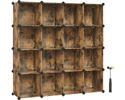 Schoenenkast , modulair rek met 16 kubussen, kledingkast, huisdierhek, slaapkamer, cabine, ingangskast, 31 x 123 x 123 cm, vintage bruin