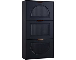 Schoenenkast multifunctionele opbergkast smal ruimtebesparend met 3 dubbele kantelbare opbergvakken modern minimalistisch design stevige houten constructie voor hal en woonkamer 60x24x114cm zwart