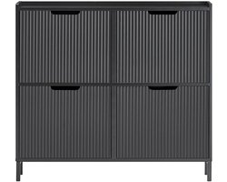 Schoenenkast - Opbergkast - 4 Vlakken - Zwart - Smalle kast - Wandkast