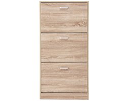 Schoenenkast opbergkast 60 x 24 x 120 cm, naturel met 3 dubbele klapvakken, met een eenvoudig, modern en stijlvol ontwerp. Gemaakt van een stevig en duurzaam houten frame, geschikt voor smalle ingangen, gangen, woonkamers en slaapkamers.