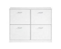 Schoenenkast Opbergkast Bijzetkast 24 x 105,5 x 82,7 cm Wit Houten Frame Voor Hal Entree Slaapkamer Met 4 Verstelbare Dubbeldeks Kantelvakken 16-28 Paren Schoenen Stevig Duurzaam