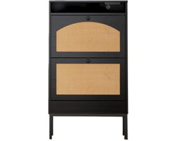 Schoenenkast opbergkast bijzetkast met 2 kantelbare dubbele opbergvakken, 1 open vak, met een modern, eenvoudig en stijlvol design, multifunctioneel en praktisch, stevig en duurzaam houten frame 59×22,5×103,5 cm zwart