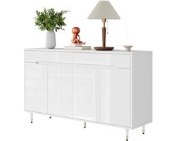 Schoenenkast - Opbergkast met 2 Deuren en 2 Laden - Verstelbare Planken - Metaal Poten - Zwart/Goud