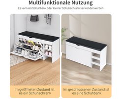 Schoenenkast, schoenbank met zitting, schoenenrek met 1 klep en 3 vakken voor 12 paar schoenen, bank met opbergruimte voor hal, slaapkamer, woonkamer, 100 x 30 x 46 cm, wit