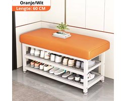Schoenenkast - Schoenenbank - Schoenenrek - Kruk - Opbergruimte - Oranje/Wit - 60 CM - Schoenen - Opbergen