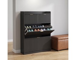 Schoenenkast, Schoenenkast Hal, Houten Schoenenkast met 2 Lades en 2 Neerklapbare Deuren, Geschikt Sneakers, Canvas Schoenen Casual Schoenen, Schuin Worden Opgeborgen Ruimte te Besparen