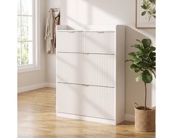 Schoenenkast, Schoenenkast Hal, Houten Schoenenkast met 2 Lades en 2 Neerklapbare Deuren, Geschikt Sneakers, Canvas Schoenen Casual Schoenen, Schuin Worden Opgeborgen Ruimte te Besparen