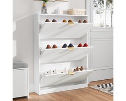 Schoenenkast - Schoenenkast met 3 Lades - Smal Schoenenrek met Verstelbare Plank - Vrijstaande Schoenenorganizer - 80X17X107CM