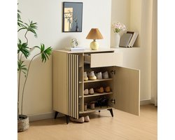 Schoenenkast – Schoenenopberger – Halmeubel – Opbergkast – Dressoir – Modern Design – Verstelbare Planken – Metaal Poten – Licht Hout – 75 cm Breed