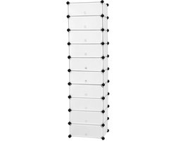 Schoenenkast Schoenenopbergkast 46 x 31 x 173 cm Wit 10-vaks ontwerp Modulair en vrij te combineren Stevig en duurzaam frame Waterbestendig en eenvoudig schoon te maken Geschikt voor hal slaapkamer en kledingkast