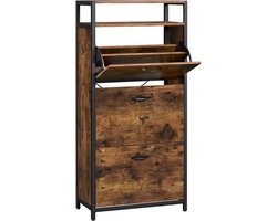 Schoenenkast - schoenenrek - bruin/zwart - industrieel - 60 x 30 x 130 cm