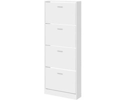 Schoenenkast - Schoenenrek Opberger - Schoenen Ordenen - Neerklapbare Laden - 59x17x150 cm - Hoogglans wit