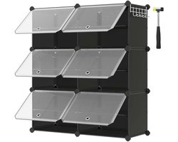 Schoenenkast Schoenenrek Opbergkast 30x40x30 cm Zwart 6 vakken Modulair en vrij te combineren Met transparante deuren voor eenvoudig overzicht Ruimte voor maximaal 24 paar schoenen Geschikt voor hal slaapkamer en gang