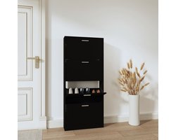 Schoenenkast | Schoenenrek | Opbergkast 59x17x150 cm bewerkt hout zwart