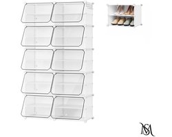 Schoenenkast - Schoenenrek - Opbergkast - Modulaire Opbergkast - Doe-het-zelf Kubus Kast - Transparante Schoenenorganizer - Stapelbare Schoenenkubus - Met Deurhaken - Halmeubel - Woonkamerkast - Opvouwbare Schoenenopberger - Metaal - PP - ABS