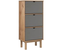 Schoenenkast | Schoenenrek | Opbergkast OTTA 3 lades massief grenenhout bruin en grijs