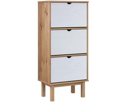 Schoenenkast | Schoenenrek | Opbergkast OTTA 3 lades massief grenenhout bruin en wit