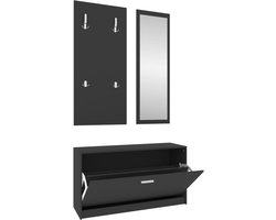 Schoenenkast | Schoenenrek | Opbergkastset 3-in-1 bewerkt hout zwart