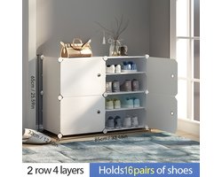 Schoenenkast-Schoenenrek-Plastic schoenenkast-Huishoudelijke stofbestendige opberger-Draagbaar- Verstelbare -Verstelbare scheidingswand-(2 Rij 4 Lagen).