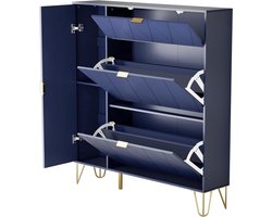 Schoenenkast – Schoenenrek – Schoenenkastje – Schoenenkast Smal – Schoenkast Hal – Donkerblauw – Smal Design – MDF Metalen Pootjes