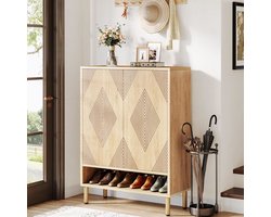 Schoenenkast – Schoenenrek – Schoenenopberger – Halkast – Schoenenbank – Smal Design – 25 Paar Schoenen – Houten Kast Met Goud Metalen Frame – 73x35x115 cm