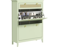 Schoenenkast – Schoenenrek – Schoenenopberger – Halmeubel – Schoenenbank – Compact 88x30x120 cm – Hardhout met Rattan Accenten – Ruimte voor 12 Paar Schoenen