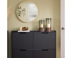 Schoenenkast smal met 4 kleppen – HomeByNicole Luxe Hoge Schoenenkast Zwart 100x91x19 cm – Ruimtebesparende Gangkast met Kleppen, Commode Schoenenrek voor Hal, Entree & Slaapkamer – MDF E1, Stabiel & Modern Design