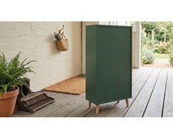 Schoenenkast smal ruimtebesparend 2 kleppen – House&Garden Bjarne wandmontage schoenenopberger bosgroen Scandinavisch design – 59,8 x 19,5 x 92,2 cm – anti-kantel halmeubel met houten eiken handgrepen