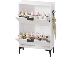 Schoenenkast Smal - Schoenenrek Opbergkast - Schoenen Opbergen - 2 Kleppen Met Haken - 60 x 94 x 23.5 cm