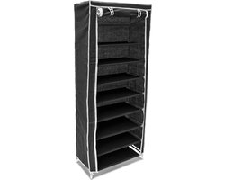 schoenenkast stof - opvouwbaar - 9 etages - 36 paar - 151x60x30 cm - zwart