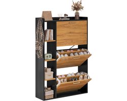 Schoenenkast - Zwarte schoenenkast - Houten schoenenkast met drie deuren Slanke schoenenrek Voorzien van antikantelmechanisme Geschikt voor gangen en hallen