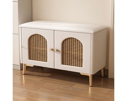 Schoenenopbergbank - Halbank met opbergruimte - Entree organiseren - Rotan deuren - 60x35x48cm - Beige