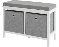 Schoenenopbergbank met kussen - zittende ladekast - inkombank - 2 verwijderbare manden - ruimtebesparend - comfortabele zitplaatsen - MDF en fleece materiaal - 70 cm x 50 cm x 30 cm