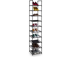 schoenenrek - 10 etages - 175 x 33 x 33 cm - smal - steeksysteem - zwart-grijs