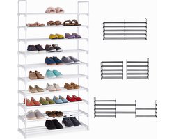 schoenenrek - 10 etages - modulair - 175,5 x 93 x 30,5 cm - metaal - wit