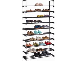 schoenenrek - 10 etages - modulair - 175,5 x 93 x 30,5 cm - metaal - zwart