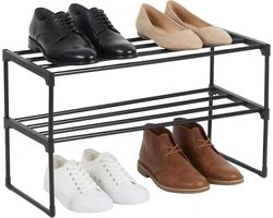 Schoenenrek - 2 niveaus - zwart - 68x38x30 cm - met opbergruimte
