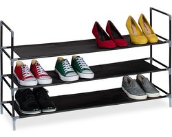 schoenenrek - 3 etages - 100 cm breed - metalen frame - steeksysteem - zwart