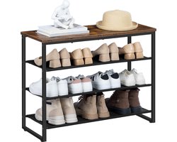 Schoenenrek 3 Lagen – Industrieel Schoenenkast – Hout & Metaal – 75×29×59cm – Zwart/Bruin – Sitpin – IN.HOMEXL