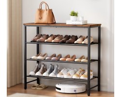 Schoenenrek 3 Lagen – Industrieel Schoenenkast – Hout & Metaal – 75×29×63cm – Zwart/Bruin – Sitpin – IN.HOMEXL