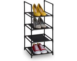 schoenenrek - 4 etages - 72 x 33 x 33 cm - smal - steeksysteem - zwart-grijs