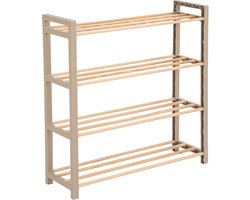 Schoenenrek 4-laags – 65x20x68 cm – Houten & Kunststof Schoenenkast – Schoenen Organizer – Ruimtebesparend Schoenenrek voor Hal, Slaapkamer of Gang – FixWood