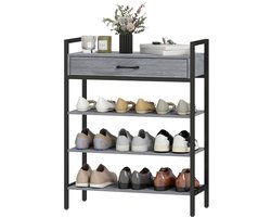 Schoenenrek - 4-Laags - Flurrek voor Max. 9 Paar - Spaanplaat en Metaal - Grijs