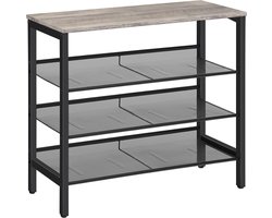 Schoenenrek 4 niveaus - schoenenkast Grijs - schoenenbank met 3 roosterplanken - stabiel - voor entree - hal - slaapkamer - industrieel design - greige-zwart
