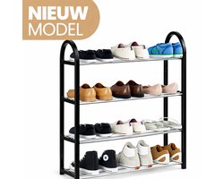 Schoenenrek - 4 Niveaus - Voor Maximaal 12 Paar Schoenen - Lichtgewicht en Ruimtebesparend Ontwerp - Zwart