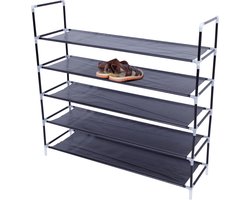 Schoenenrek 5 Laags - Opbergsysteem voor 20 Paar Schoenen - Kunststof – stapelbaar - Schoenenplank - schoenenkast - Zwart