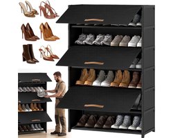 Schoenenrek 6 Lagen - Schoenenkast - Opbergen van Schoenen - Voor 28 Paar Schoenen - Metalen frame & Non-woven Hoes - Volledig Gesloten - Stofdicht - Voor Hal & Slaapkamer & Woonkamer - Zwart