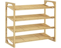 Schoenenrek - 76 x 33 x 67 cm - 4-Laags Rek voor Max. 12 Paar met Handgreep - Bamboe - Naturel