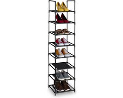 schoenenrek - 8 etages - 140 x 33 x 33 cm - smal - steeksysteem - zwart-grijs